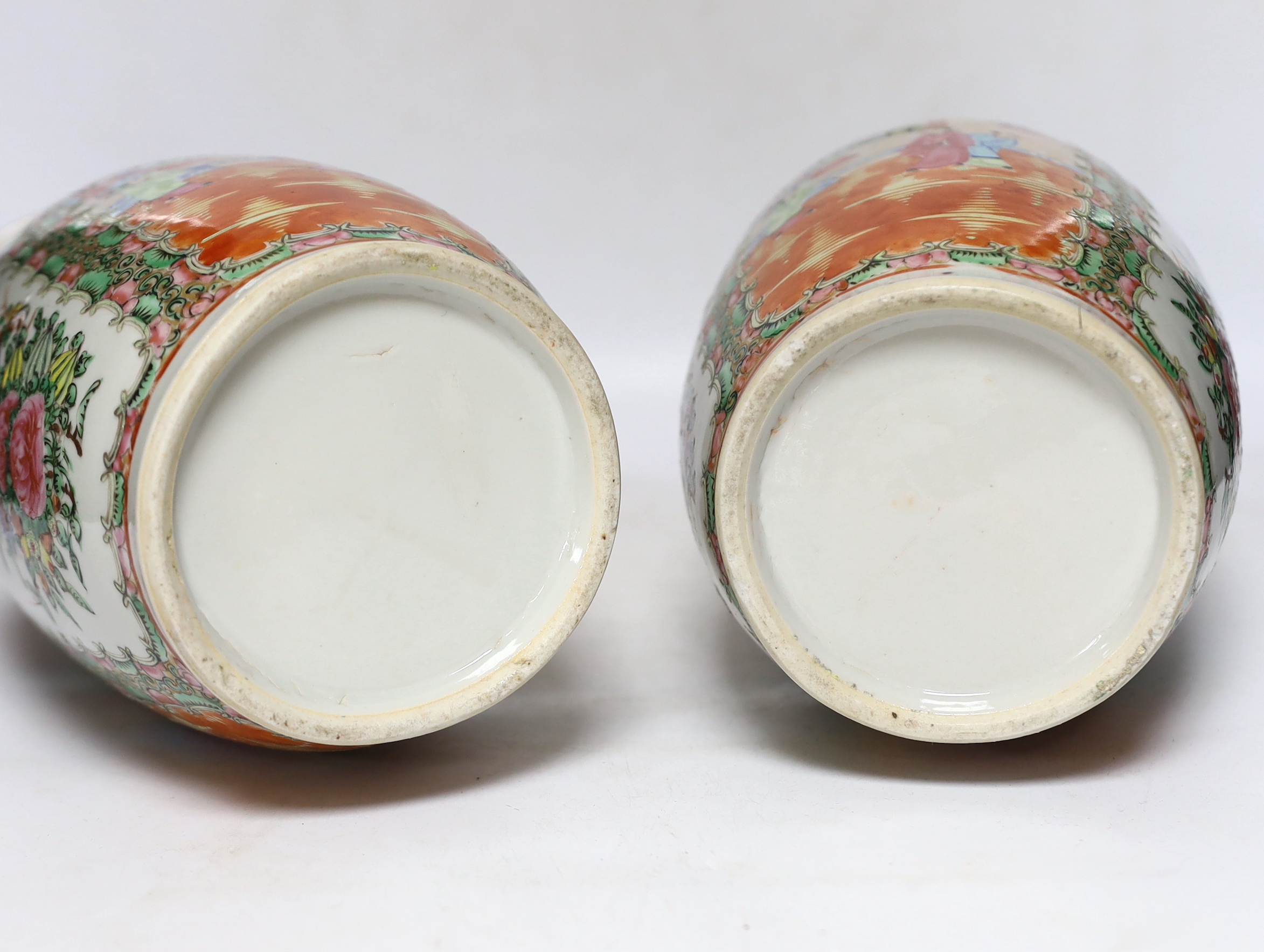 A pair of early 20th century Chinese famille rose vases, 35cm